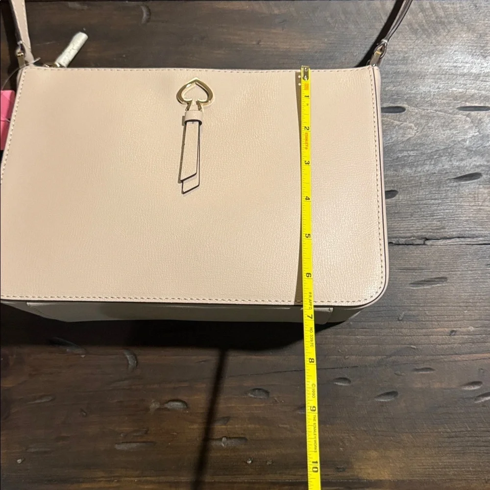 kate spade Warm Beige Leather Medium Top Zip Crossbody with Gold Heart Charm